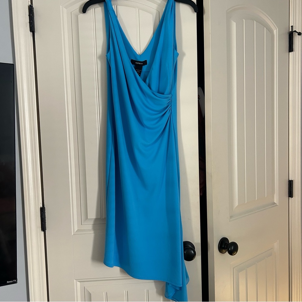 Express Blue Draped Dress